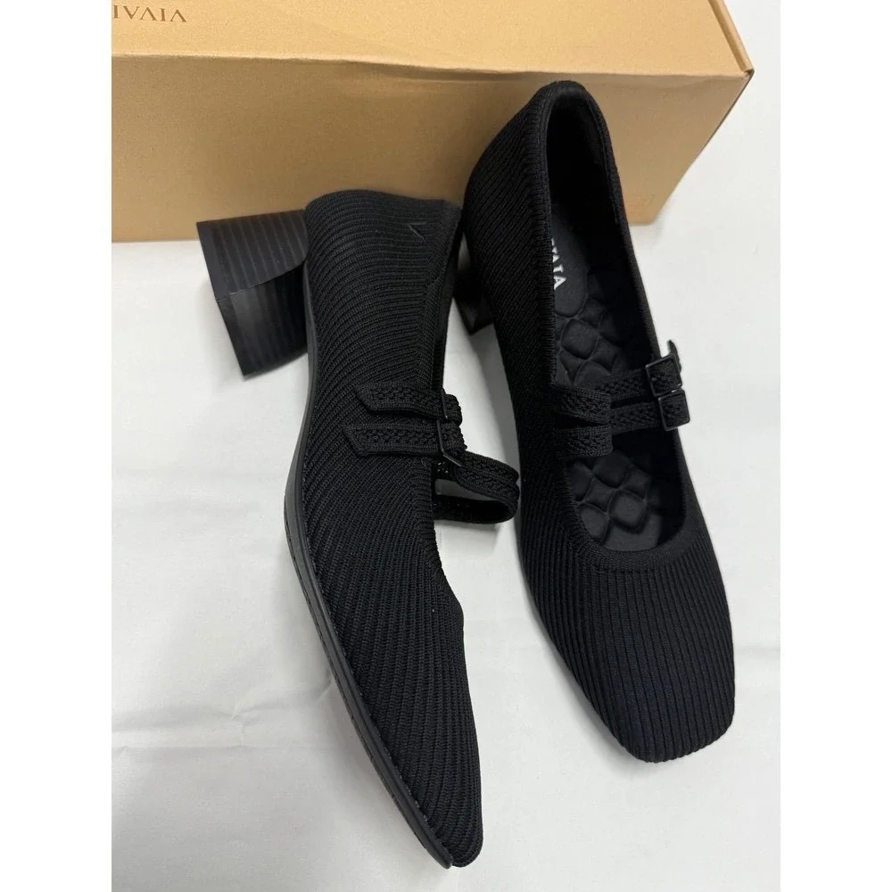VIVAIA Mary Jane Knit Heels Black‎ Eco Friendly Comfort Work Shoe EU/38 US/7-7.5